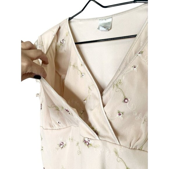 Vtg Baby Doll Top Women L Pale Fairy Y2K Top Lettuce Hem Cottagecore Mesh Floral - Picture 11 of 11